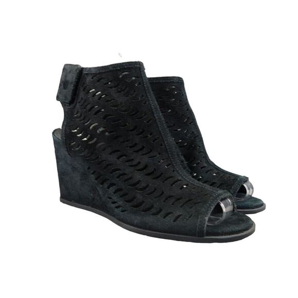 Via Spiga Shoes Womens 9 Sandal Bootie Wedge Ankle Strap Leather Open Toe Black - Picture 1 of 14